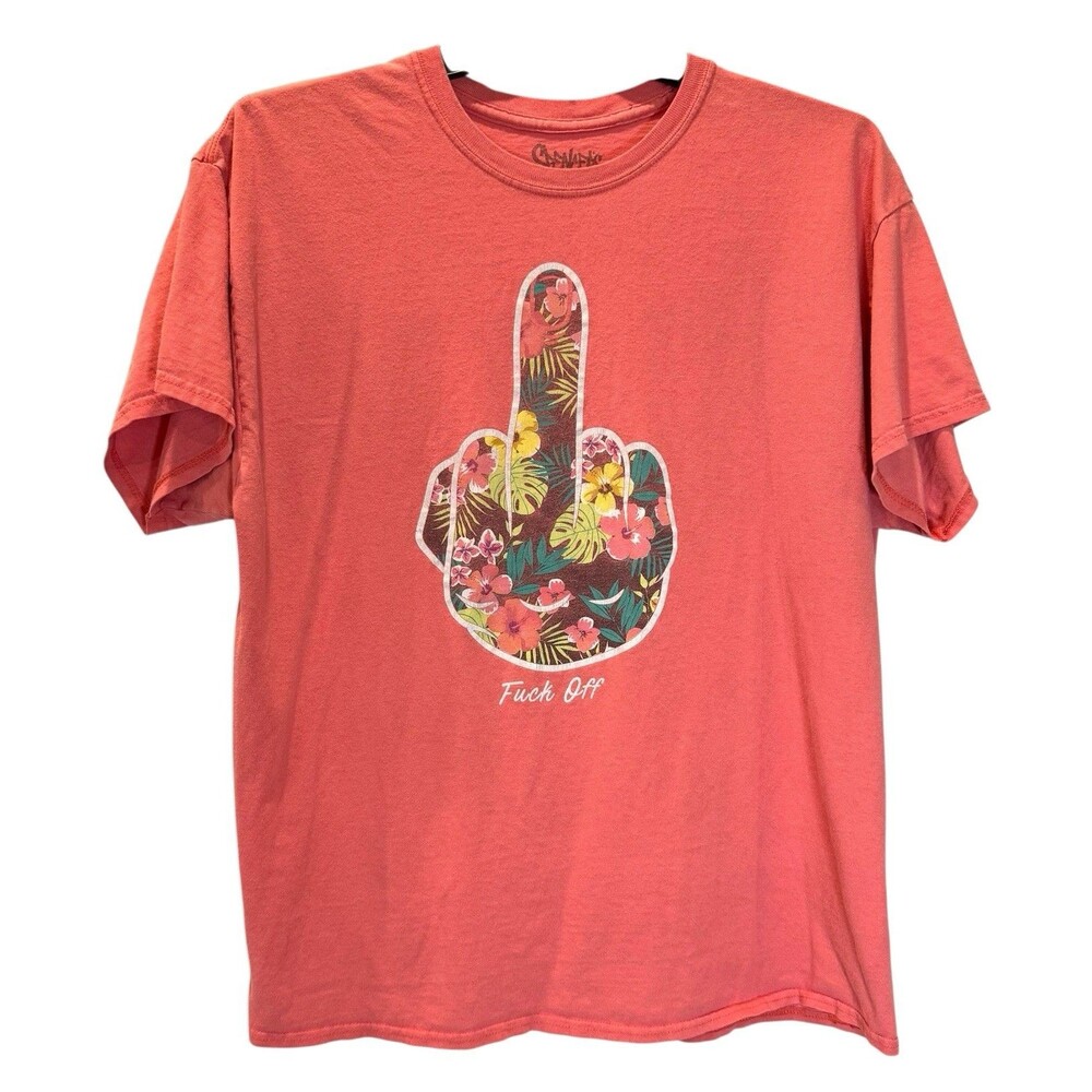 Spencer’s XL T-shirt Floral Middle Finger “F*** Off” Tee Coral Pink Crew Neck